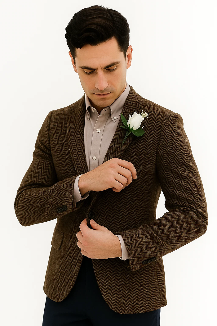 Mens Blazer Tweed Blazer Herringbone Blazer - Z-Dark Brown