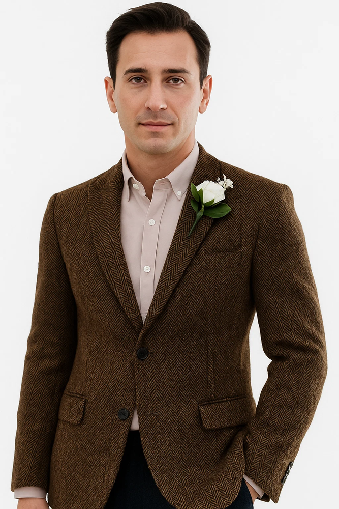 Mens Blazer Tweed Blazer Herringbone Blazer - Z-Dark Brown