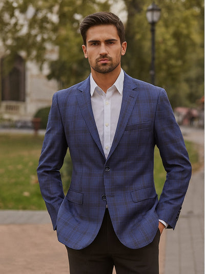 Blue And Black Plaid Sport Coat