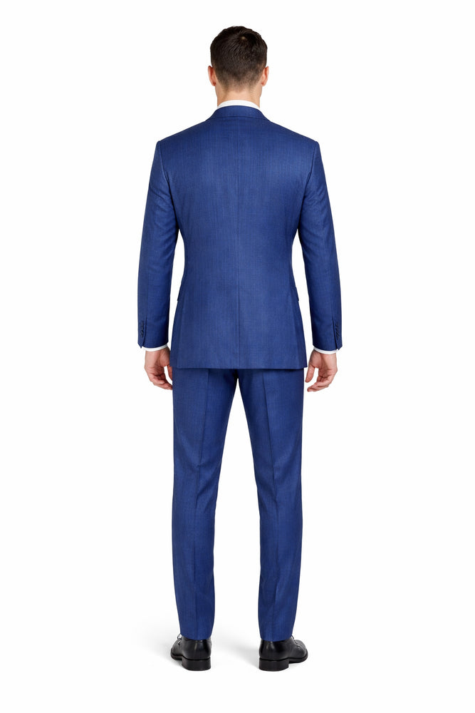 Mens Classic Wool Feel Double Breasted Glen Plaid Suit in Blue