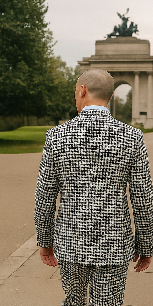 Mens Double Breasted Houndstooth Suit With Matching Pants