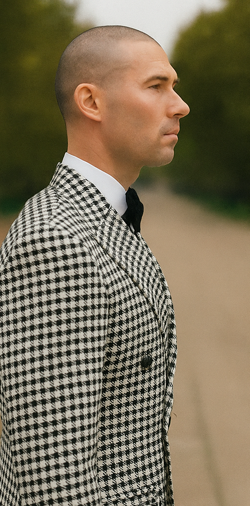 Mens Double Breasted Houndstooth Suit With Matching Pants