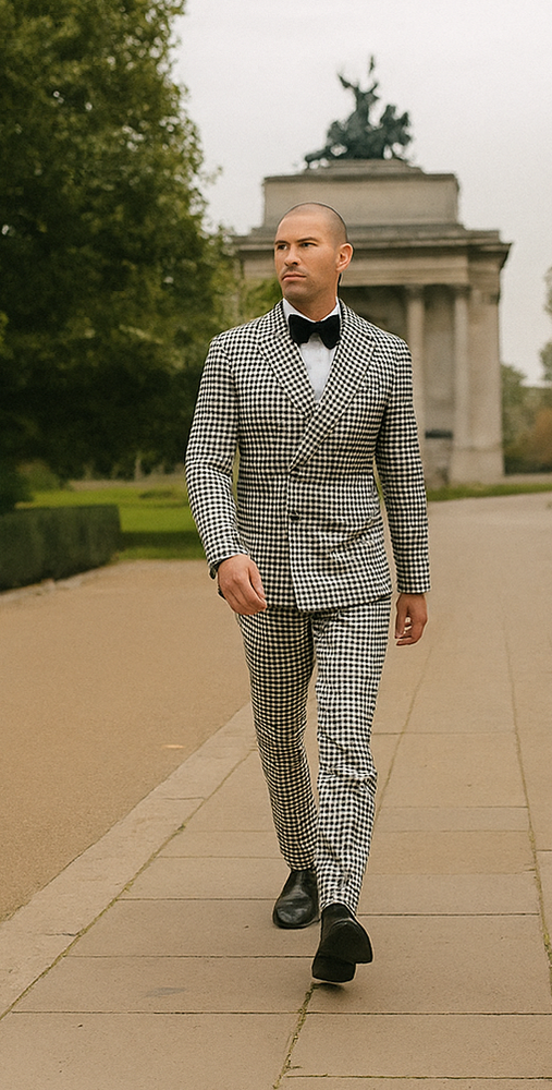 Mens Double Breasted Houndstooth Suit With Matching Pants