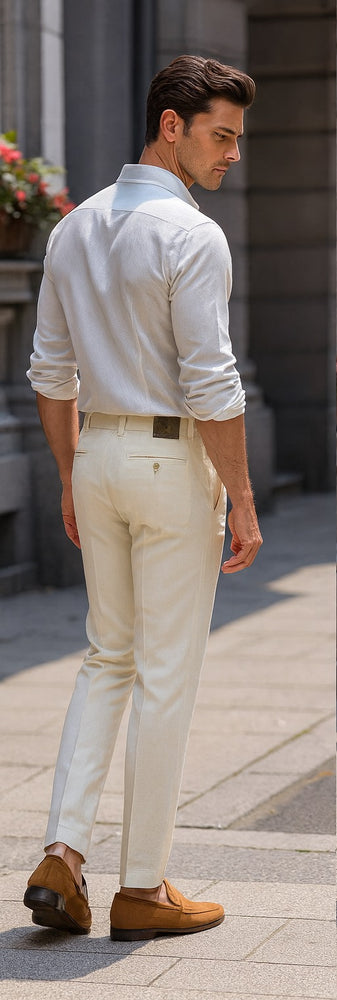 Mens Double Pleated Trousers - Double Pleated Dress Pants - Slacks Ivory