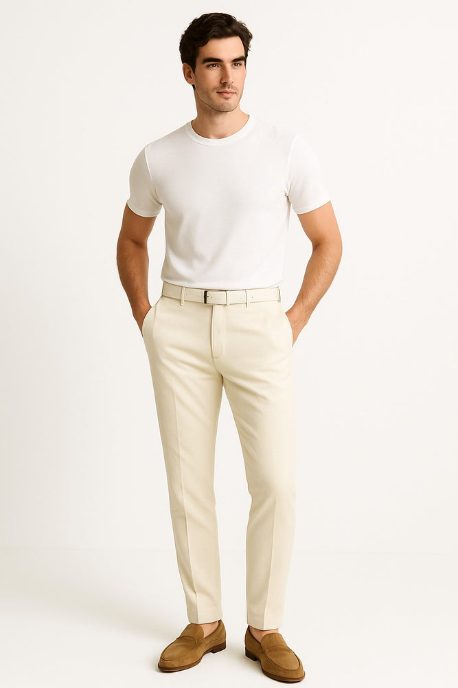 Mens Double Pleated Trousers - Double Pleated Dress Pants - Slacks Ivory