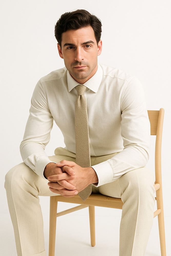 Mens Double Pleated Trousers - Double Pleated Dress Pants - Slacks Ivory