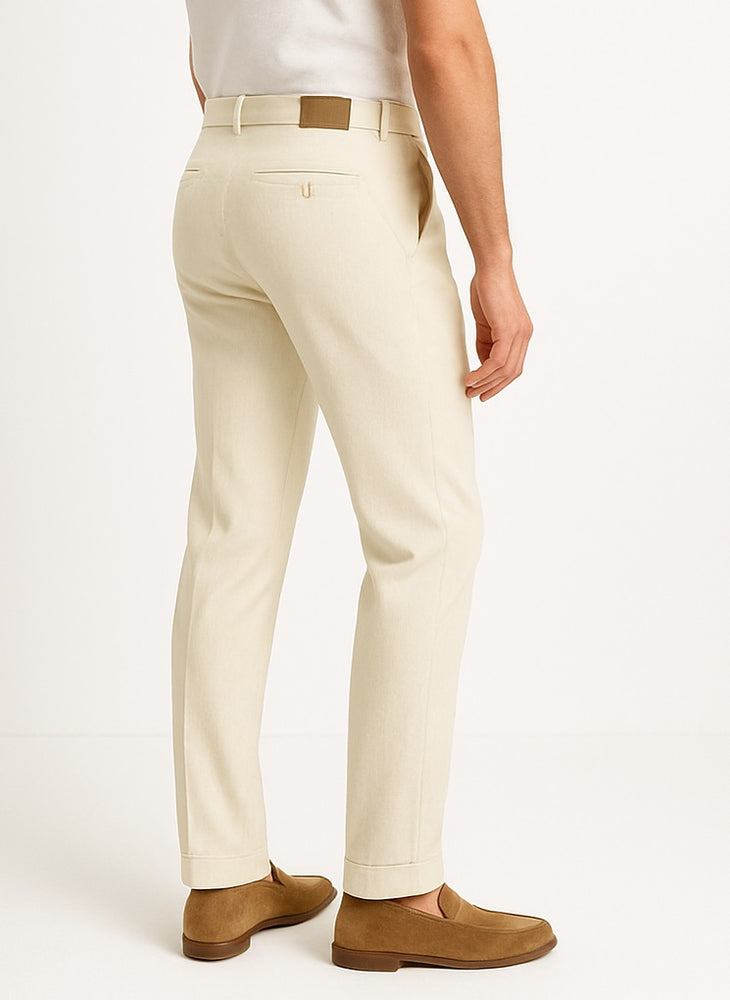 Mens Double Pleated Trousers - Double Pleated Dress Pants - Slacks Ivory