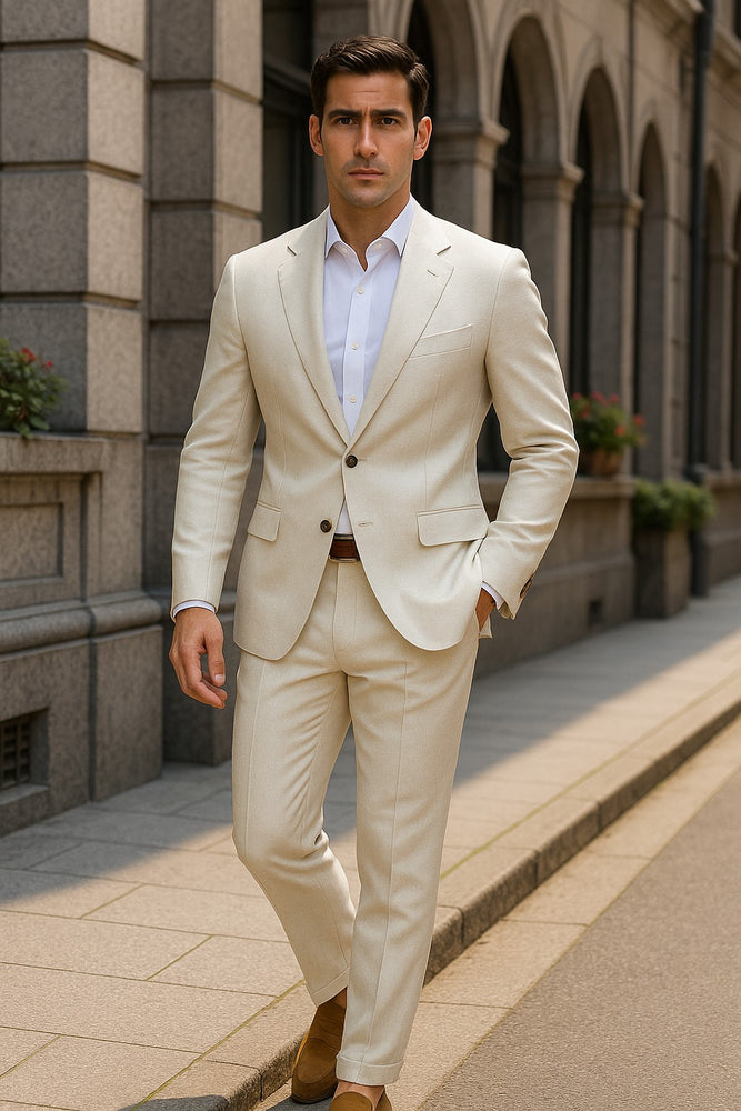 Mens Double Pleated Trousers - Double Pleated Dress Pants - Slacks Ivory