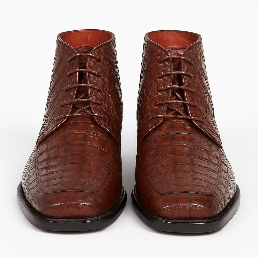 Mens Dress Ankle Boots Los Altos Boots Short Cowboy Boot - Western Ankle Boots Exotic Skin + Brown + Skin Type