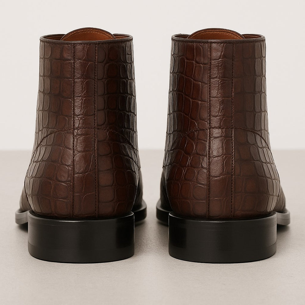 Mens Dress Ankle Boots Los Altos Boots Short Cowboy Boot - Western Ankle Boots Exotic Skin + Brown + Skin Type