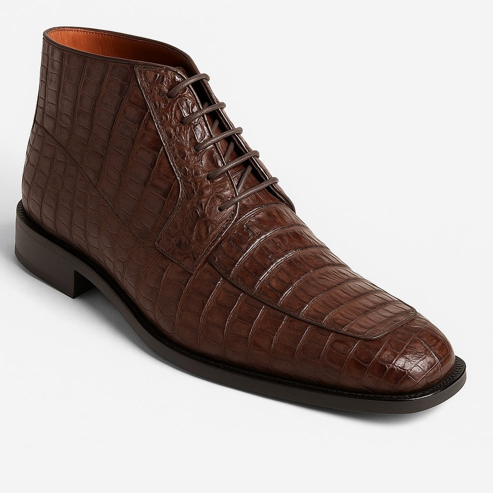 Mens Dress Ankle Boots Los Altos Boots Short Cowboy Boot - Western Ankle Boots Exotic Skin + Brown + Skin Type