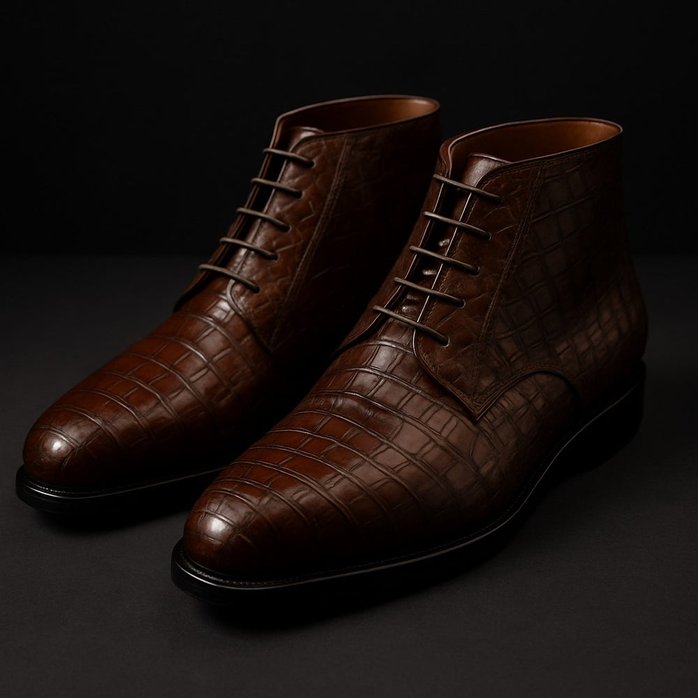 Mens Dress Ankle Boots Los Altos Boots Short Cowboy Boot - Western Ankle Boots Exotic Skin + Brown + Skin Type