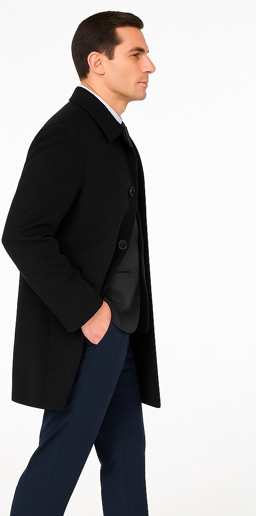 Mens Dress Carcoat Black Overcoat - Mens Car Coat