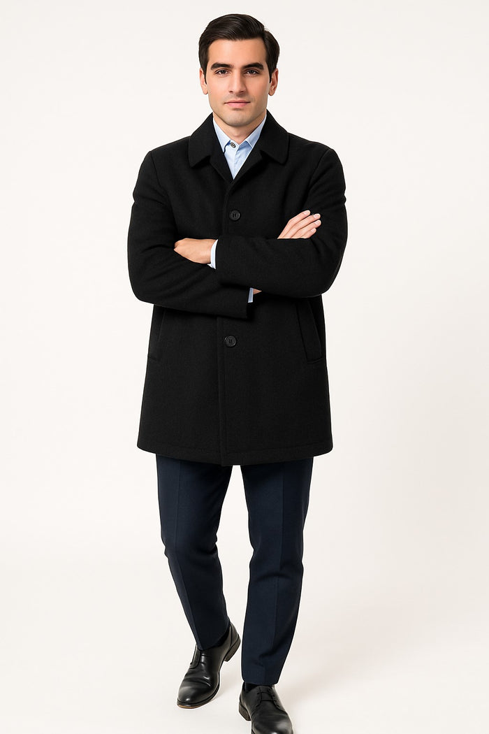 Mens Dress Carcoat Black Overcoat - Mens Car Coat