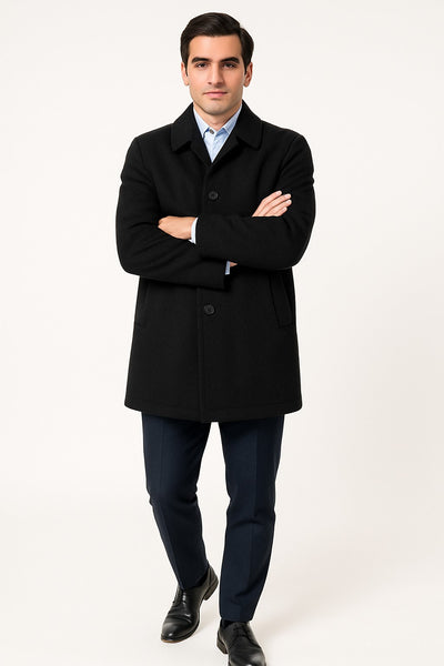 Mens Dress Carcoat Black Overcoat - Mens Car Coat