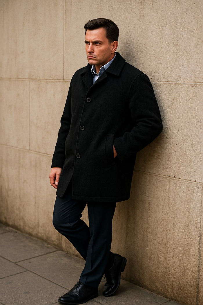 Mens Dress Carcoat Black Overcoat - Mens Car Coat