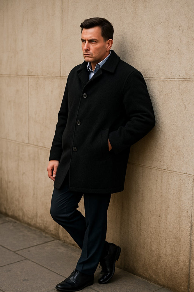 Mens Dress Carcoat Black Overcoat - Mens Car Coat