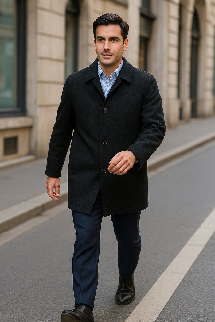 Mens Dress Carcoat Black Overcoat - Mens Car Coat