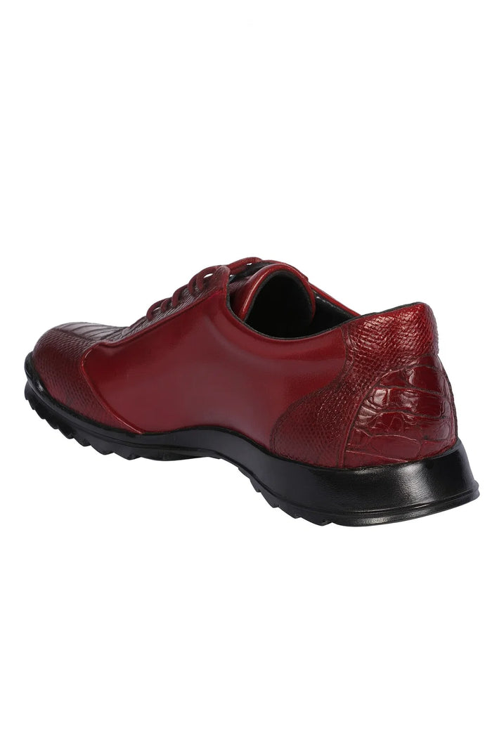 Mens Los Altos Genuine Ostrich Leg Patch Design Burgundy Sneaker