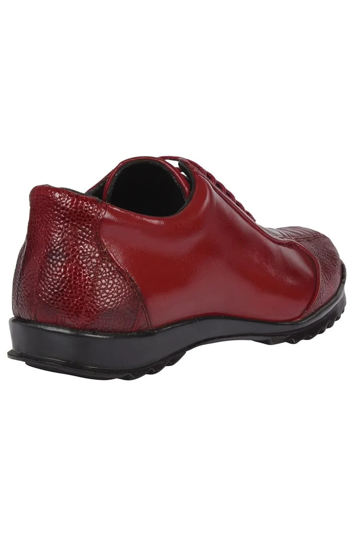 Mens Los Altos Genuine Ostrich Leg Patch Design Burgundy Sneaker