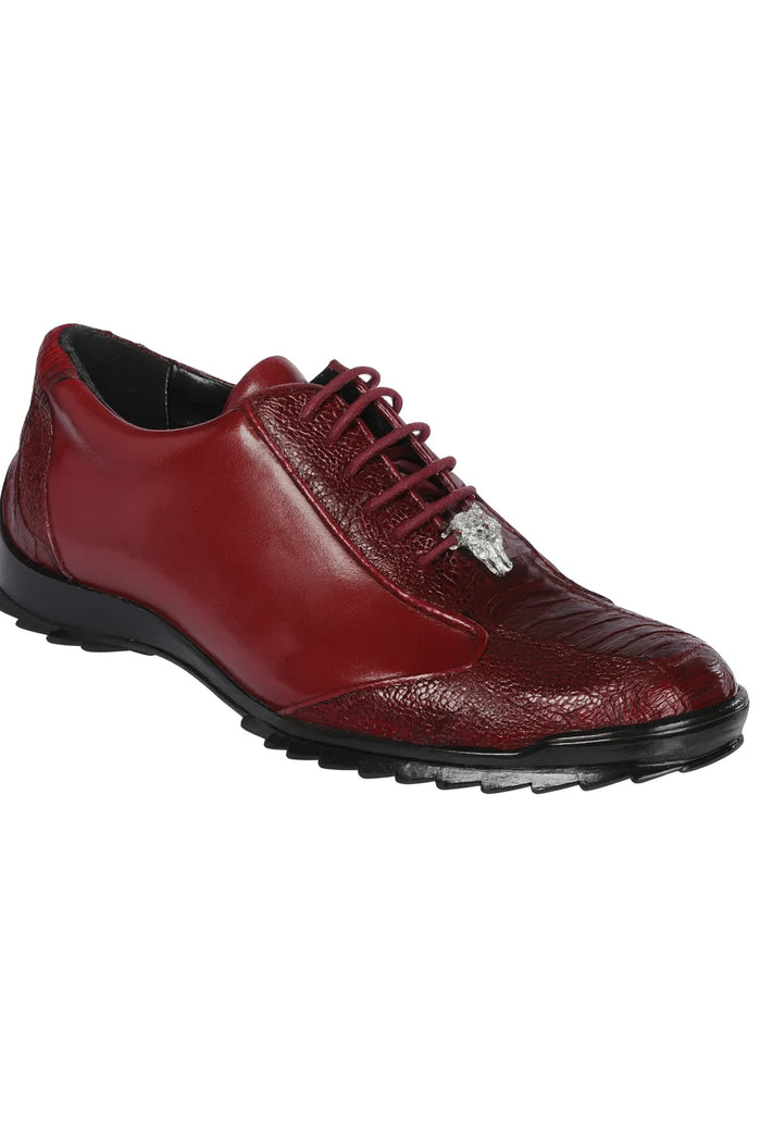 Mens Los Altos Genuine Ostrich Leg Patch Design Burgundy Sneaker