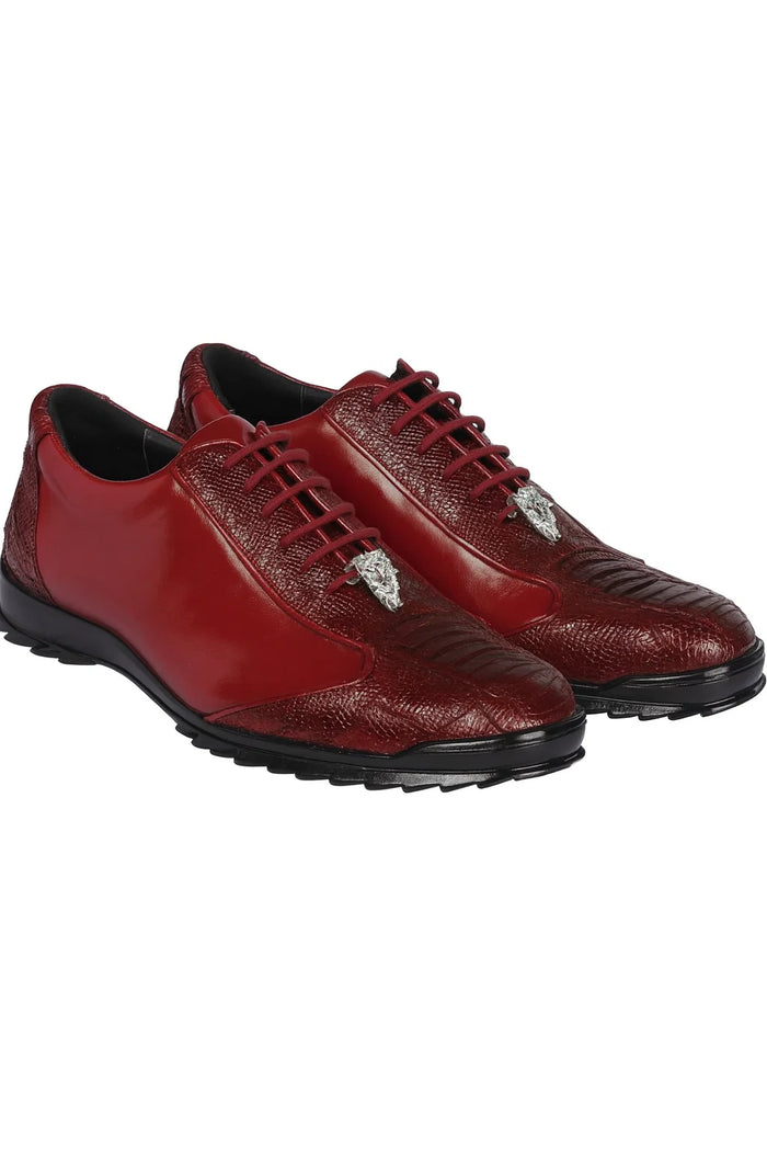 Mens Los Altos Genuine Ostrich Leg Patch Design Burgundy Sneaker