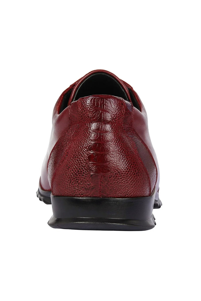 Mens Los Altos Genuine Ostrich Leg Patch Design Burgundy Sneaker