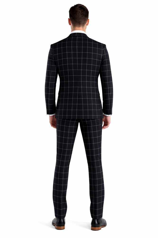 Mens Plaid Suit - Black Windowpane Suit - 1920 Suits