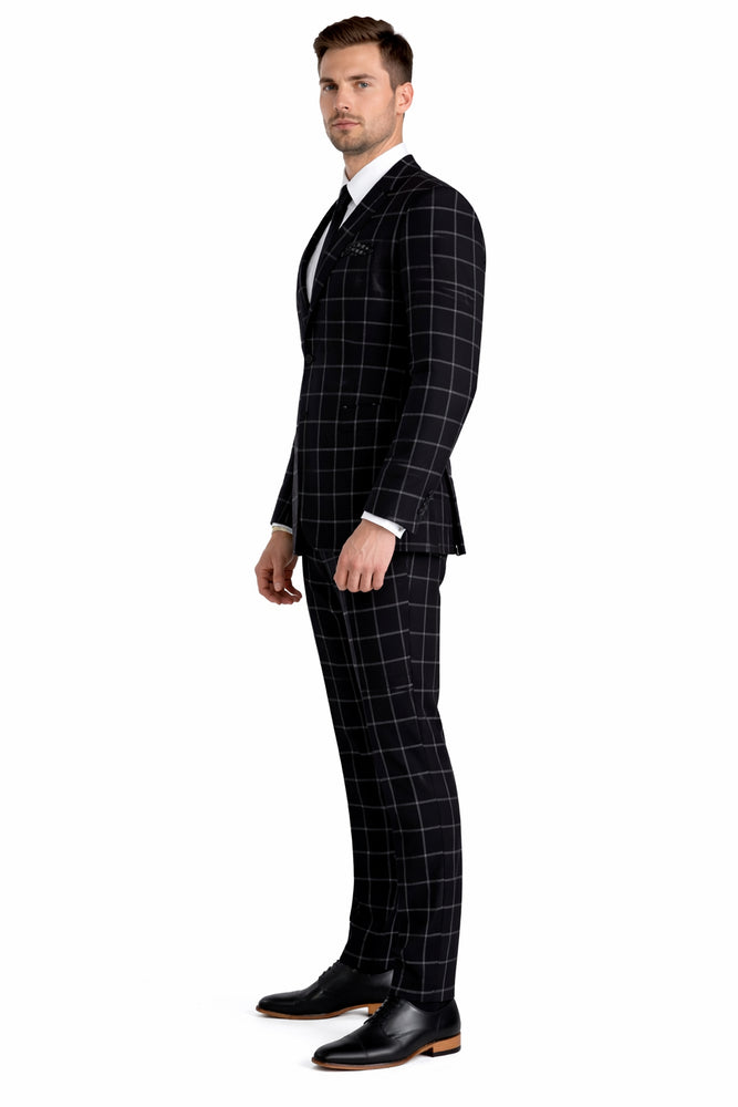 Mens Plaid Suit - Black Windowpane Suit - 1920 Suits