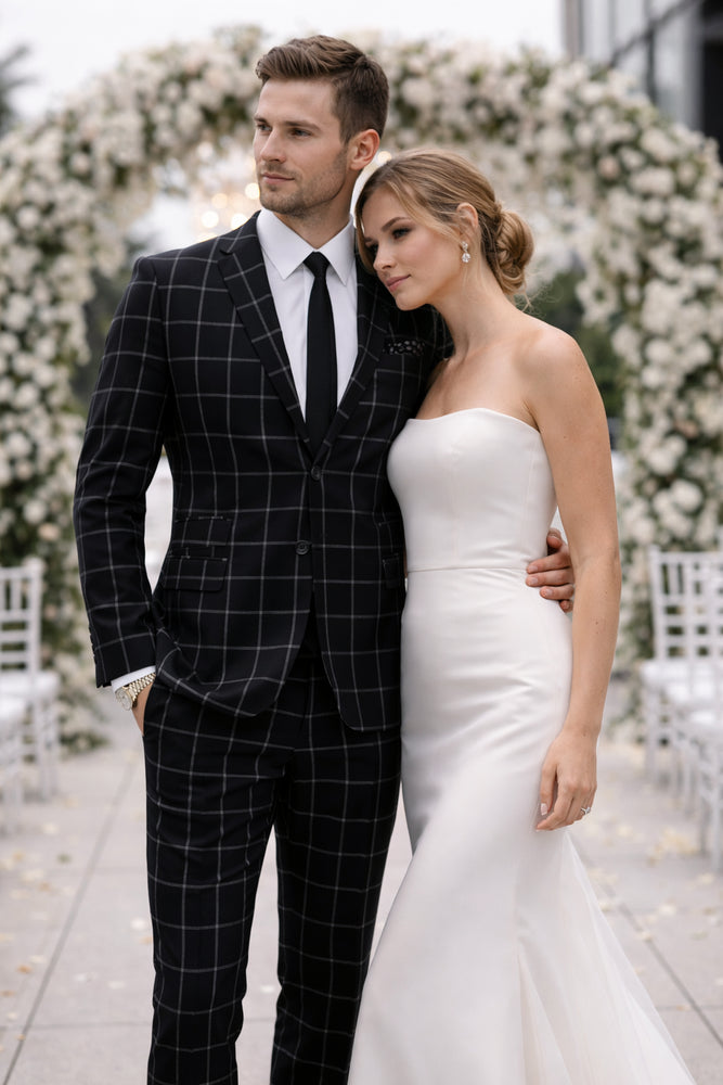 Mens Plaid Suit - Black Windowpane Suit - 1920 Suits