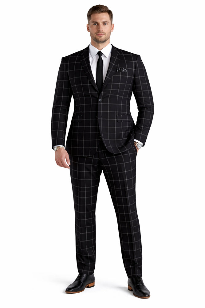 Mens Plaid Suit - Black Windowpane Suit - 1920 Suits