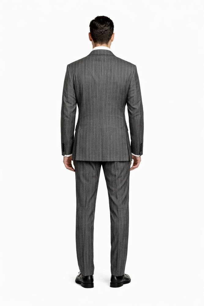Mens Rossiman Grey Pinstripe Double Breasted Suit – Modern 6-Button Power Suit