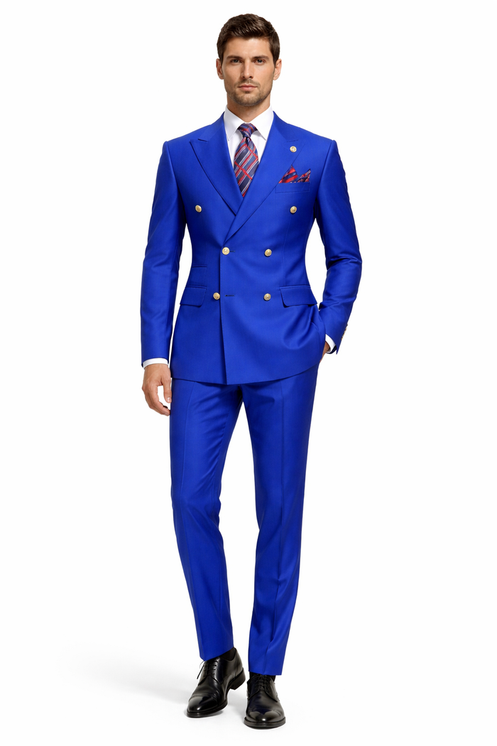Mens Royal Blue Double Breasted Suit - 100% Suit