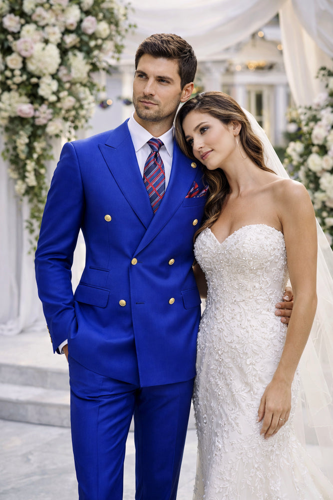 Mens Royal Blue Double Breasted Suit - 100% Suit