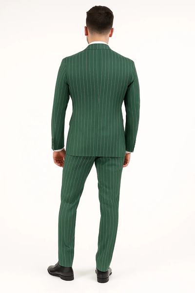 Mens Six Button Peak Lapel Double Breasted Green Suit