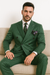 Mens Six Button Peak Lapel Double Breasted Green Suit