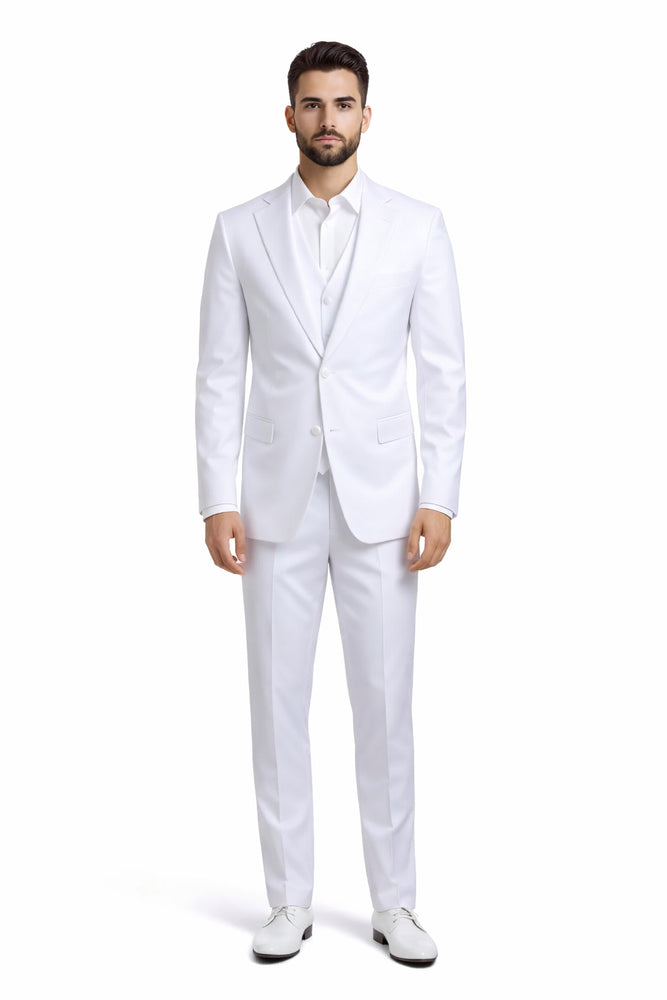 Mens Stacy Adams Suits - Designer Suit - 3 Piece Suit - Vested Suit - Flat Front Pant- Modern Fit Suits White Suit