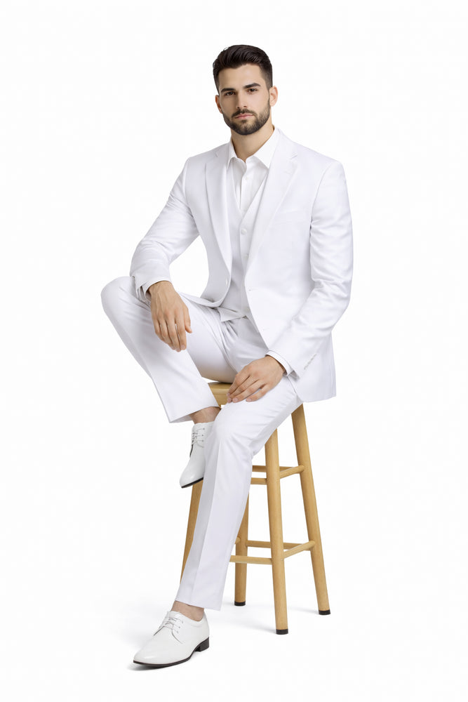 Mens Stacy Adams Suits - Designer Suit - 3 Piece Suit - Vested Suit - Flat Front Pant- Modern Fit Suits White Suit