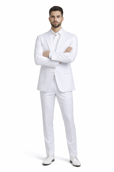 Mens Stacy Adams Suits - Designer Suit - 3 Piece Suit - Vested Suit - Flat Front Pant- Modern Fit Suits White Suit