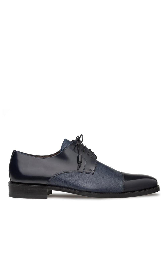 Mens Mezlan Cap-Toe Dress Lace-Up Blending Supple Textured Deerskin And Polished Calfskin With An Elegant Tassel Detail In Color Blue