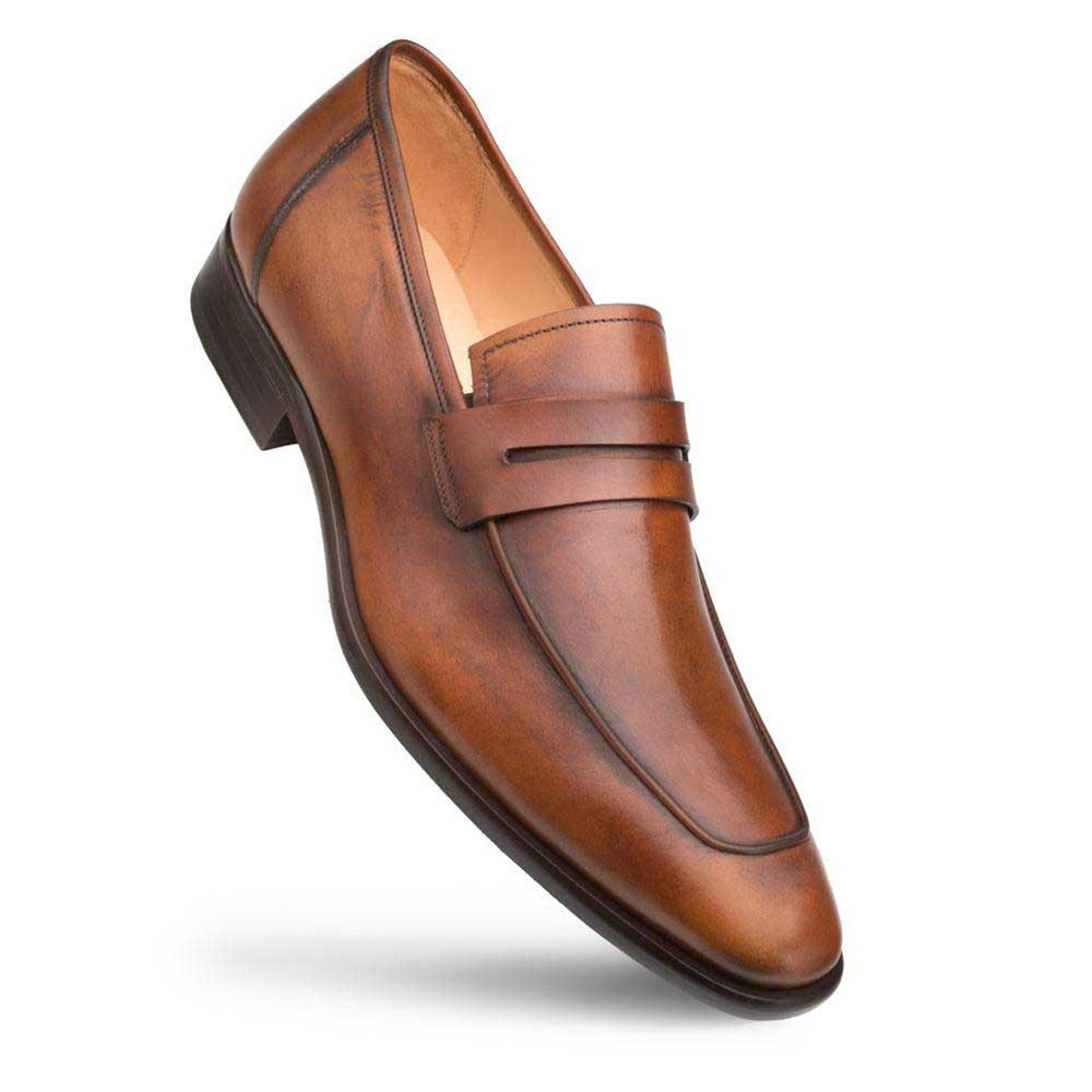 Mezlan Shoes Made in Spain - Mezlan Cognac Burnished Calfskin Penny Loafer