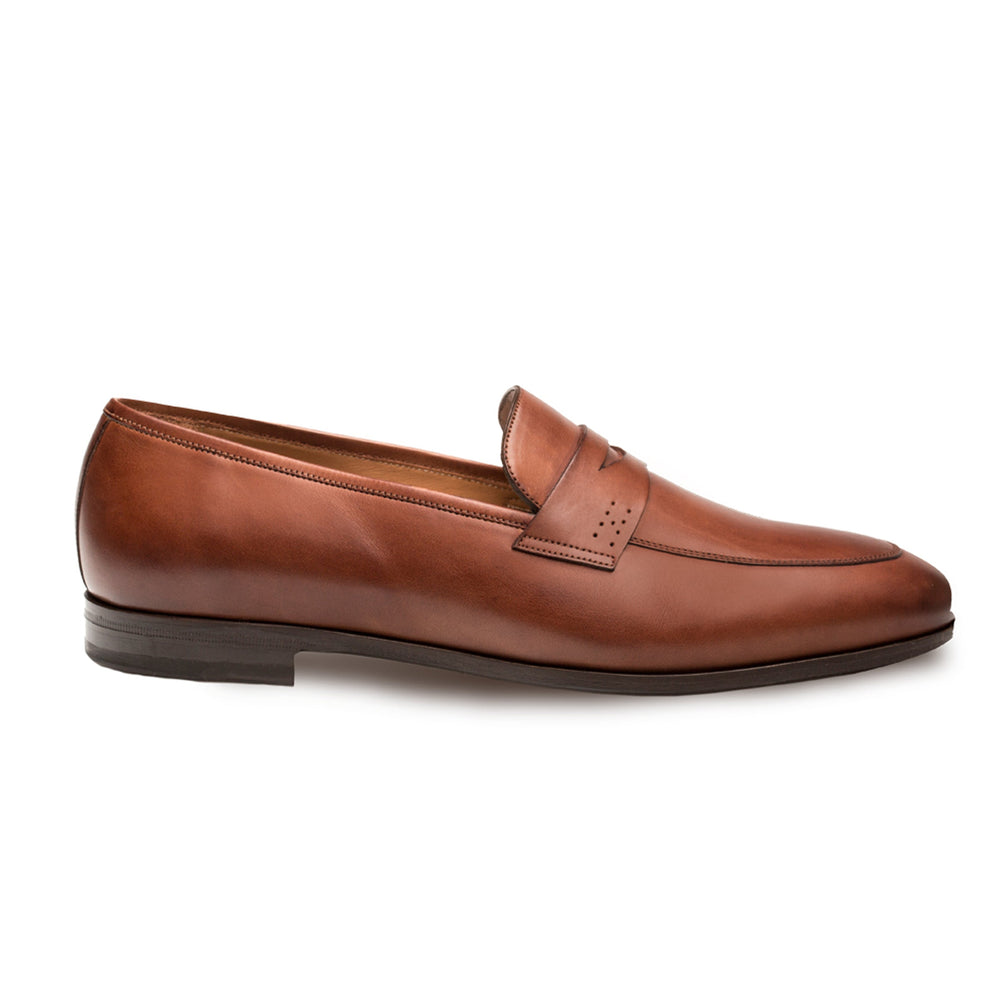 Mens Melzan Fabrizi Calfskin Penny Loafer Dress Shoe in Cognac