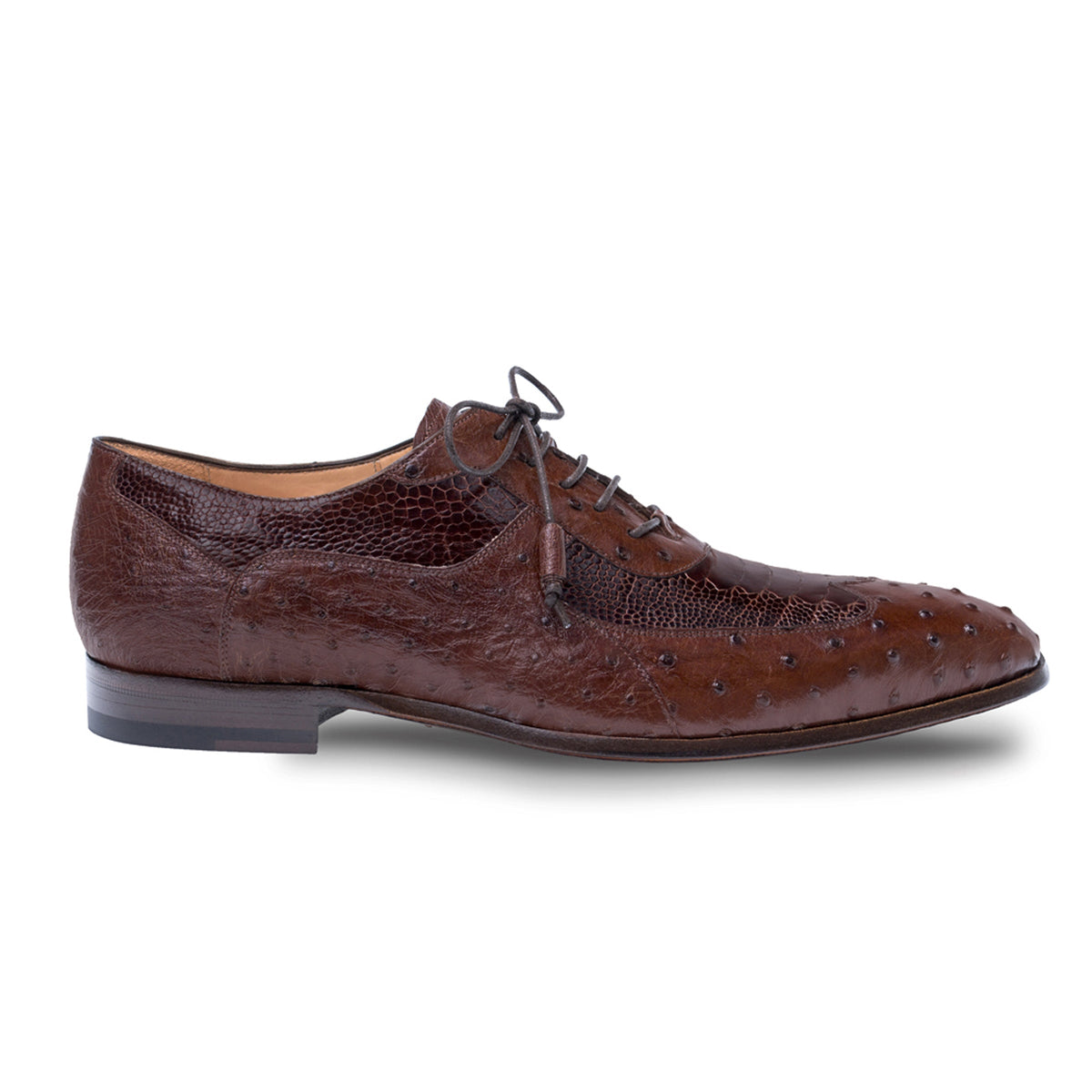 Mens Mezlan Getty Ostrich Wingtip Dress Shoe in Cognac — Menssuitsatlanta