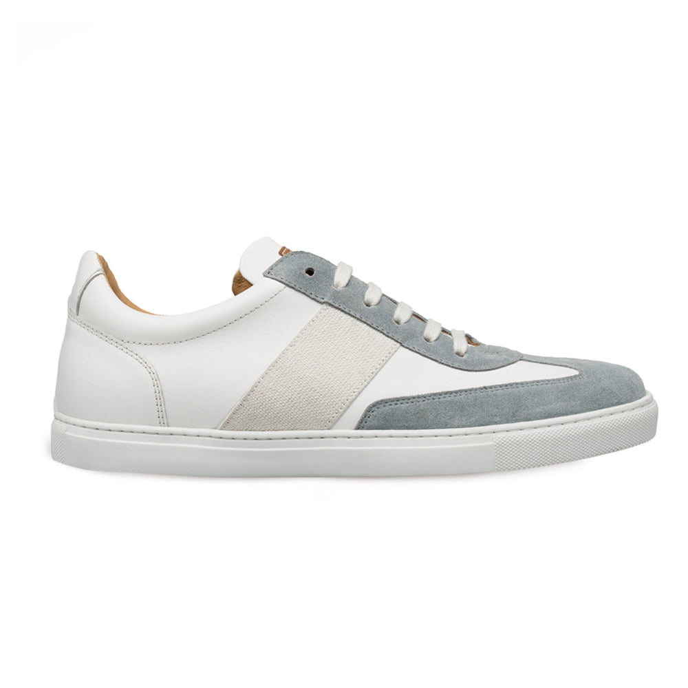 Mens Mezlan Wyatt Two Tone Calfskin & Suede Sneaker in White & Burgundy