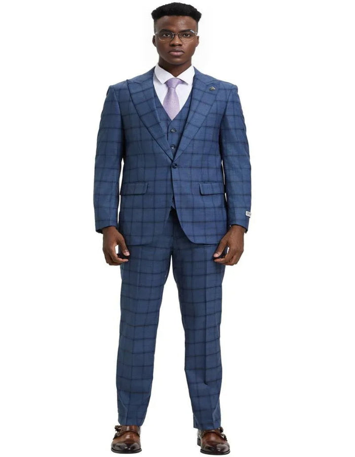 Men's Stacy Adams One Button Vested Midnight Blue Suit