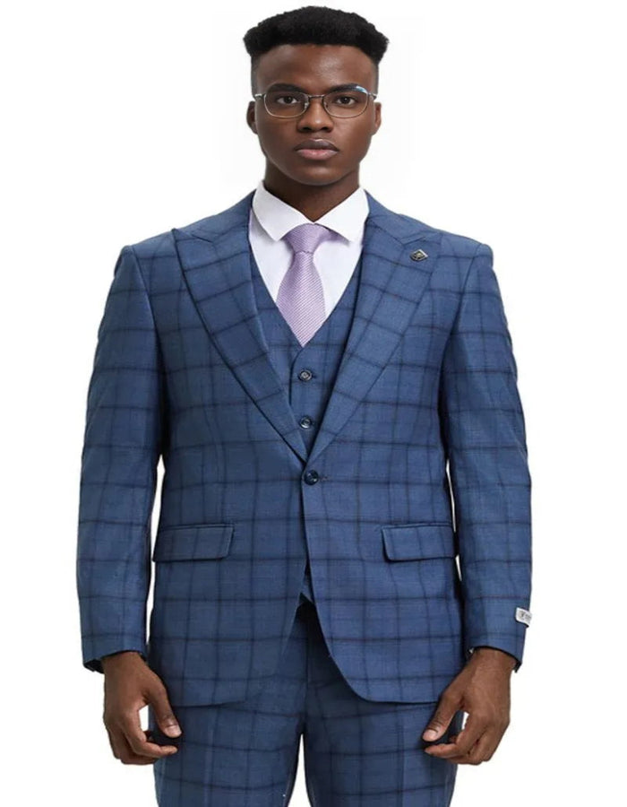 Men's Stacy Adams One Button Vested Midnight Blue Suit