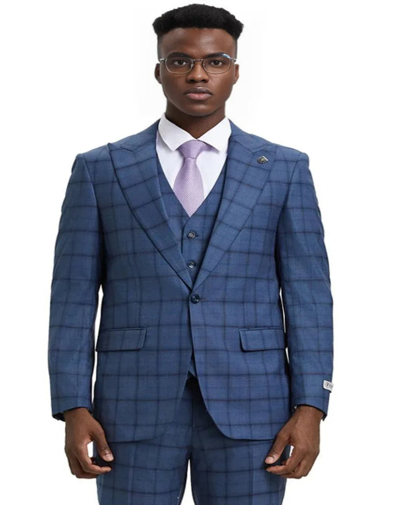 Men's Stacy Adams One Button Vested Midnight Blue Suit