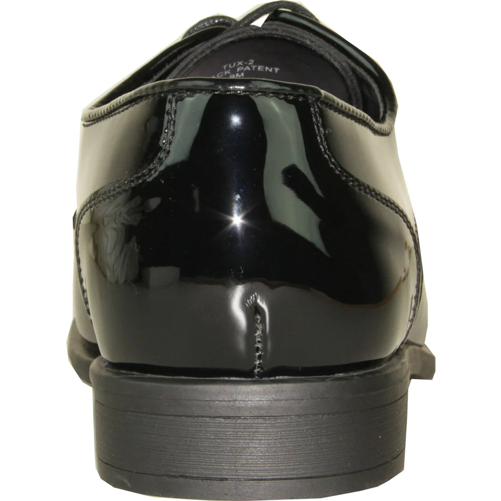 Bravo Mens Modern Pointy Square Toe Oxford Patent Tuxedo Shoe in Black