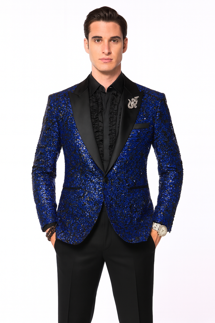 Glitter Sparkly Royal ~ Black Men's Sequin Paisley Dinner Jacket Tuxedo