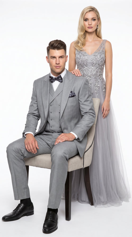 Men’s Big and Tall Classic Gray 3 Piece Suit, Plus Size Peak Lapel Formal Wedding Business Suit